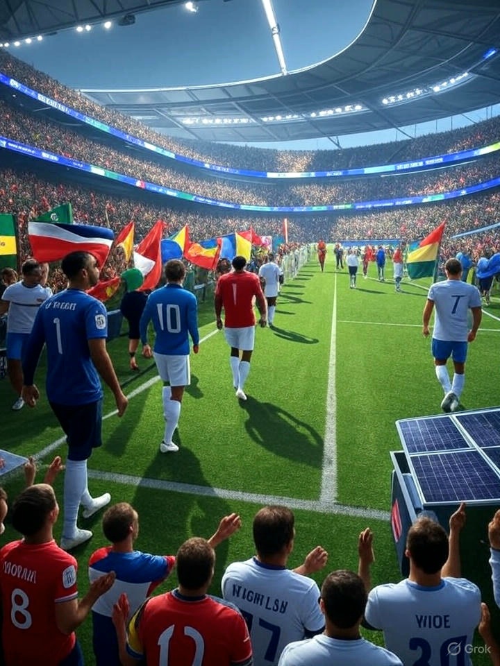 "FIFA 2026 stadium with fans and new rule visuals"
