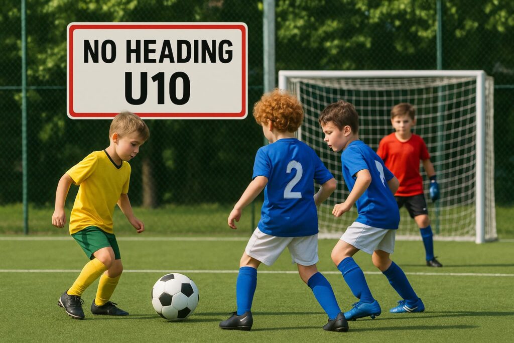 Under 10 football players on small field avoiding heading under new IFAB football rules 2025-26